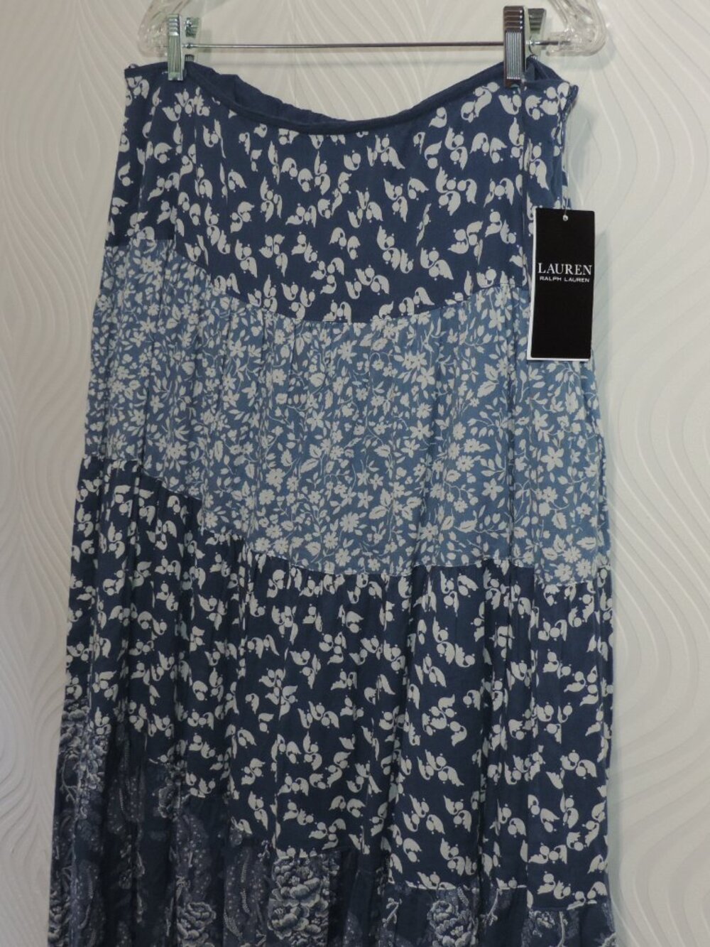 New RALPH LAUREN Patchwork Floral Voile Tiered Skirt sz 16 NWT Blue and Cream - Picture 3 of 16